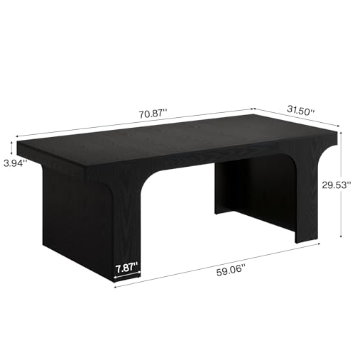 Image of Tribesigns 70.87 inch Executive Office Desk, Large Workspace Computer Desk, Modern Wooden Writing Table Simple Business Furniture with Arched Design for Home Office, Sturdy Room, Black