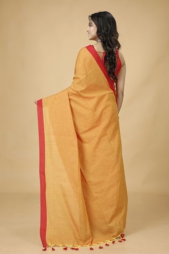 Image of OISHANI SAREE GHOR Women's Traditional Bengal Soild Cotton Handloom Sarees