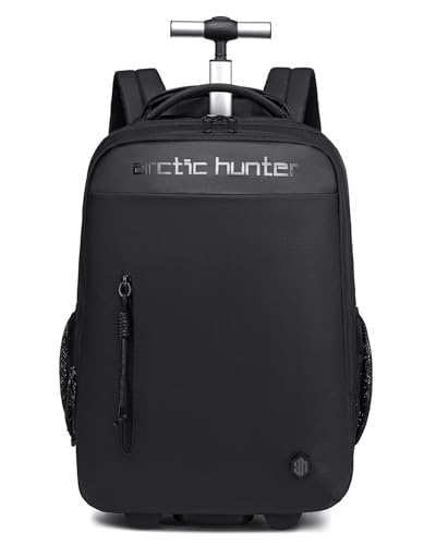 Arctic Hunter Trolley Backpack 30L Multiple Pockets Business Trolley Bag with 2 Wheels Aluminum Rolling Laptop Bag Stylish Suitcase Water Resistant for Travel & Office,Black