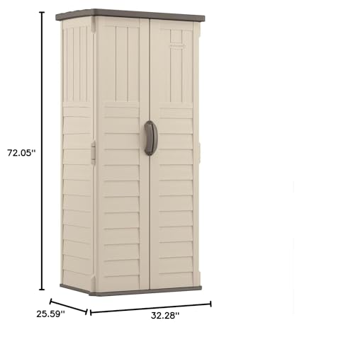 Suncast Vertical Outdoor Storage Shed with Reinforced Floor, Lockable Double Doors, All-Weather Construction, and Multi-Wall Panels, Vanilla, Made in the USA - Image 10
