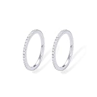 PAVOI Rhodium Plated 925 Sterling Silver Rings | 2-Set Stackable Cubic Zirconia Rings Pack for Women | Pair of Thin Bands for Stacking | Simulated Diamond Eternity Wedding Bands | Size 8