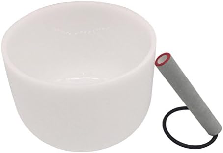 Kindian Frosted A Note Third Eye Sixth Chakra Buddhist Quartz Crystal Singing Bowl Meditation Yoga Singing Bowls Set with Mallet and Rubber Base Ring,9 Inch,White