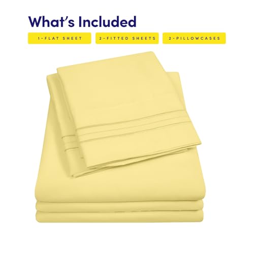 Image of 1500 Supreme Collection Extra Soft Split King Sheet Set, Pale Yellow- Luxury Bed Sheet Set with Deep Pocket Wrinkle Free Bed Sheets, Split King Size, Pale Yellow