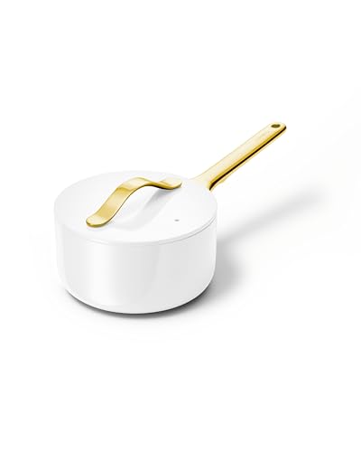 Image of Caraway Nonstick Ceramic Sauce Pan with Lid (1.75 qt) - Non Toxic, PTFE & PFOA Free - Oven Safe & Compatible with All Stovetops (Gas, Electric & Induction) - White