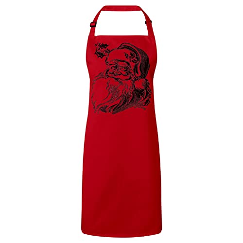 Tablier cuisine rouge Père Noël vintage rétro noir et blanc pour cadeau de Noël