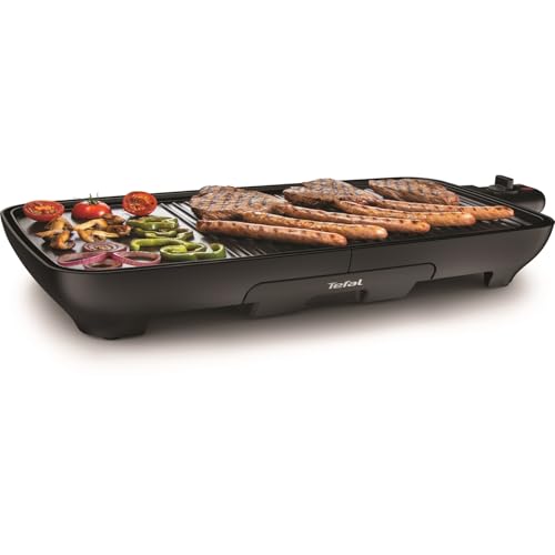 Tefal Tischgrill Malaga, Elektrogrill, regelbarer Thermostat, antihaftbeschichtete Grillplatte, 2/3 Grill, 1/3 Teppanyaki, abnehmbares Kabel, Platte und Abtropfschale spülmaschinenfest, 2000W, TG3918