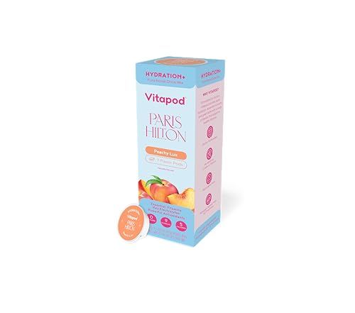 Paris Hilton x Vitapod Hydration+ Peachy Lux Functional Drink Mix, 7 Pods, Sugar-Free, 5 Calories, Packed with Electrolytes, Antioxidants, and Essential Vitamins