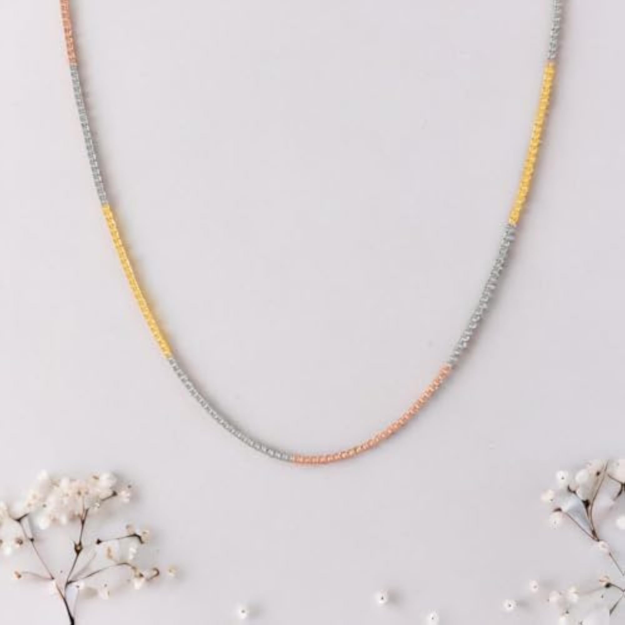 Men's 925 Sterling Silver Triple Tone Plated Chain Necklace, 20 Inches