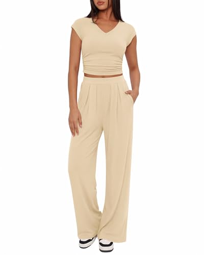 BTFBM Womens 2 Piece Outfits Spring 2026 V Neck Cap