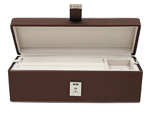 LUCES Exclusive PU Leather Locker Jewellery Storage Box Vanity Organizer for Women Store Necklaces Earring Ring Chains and Bangle with 2 Tray (Brown)