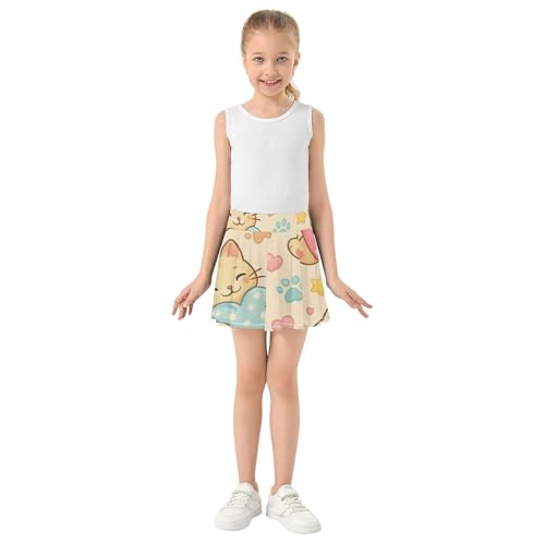 Cute Cartoon Cats Polka Dot Kids Tennis Skirts Cool Pink Athletic Shorts Girls Skorts Butterfly 4t3
