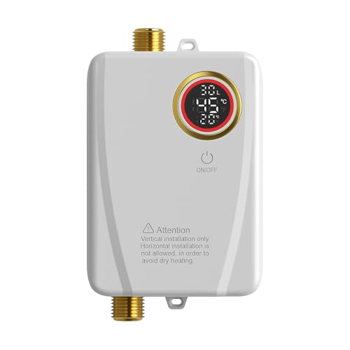 Genérico Calentador De Agua Instantáneo, Calentador De Agua Sin Tanque De 3kw, Calentador De Agua De Fregadero Empotrado De 220v, Calentador De Agua con Pantalla LCD (White)