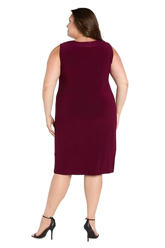 Image of R&M Richards Women's Elegant 2-Piece Shift Dress with Pleated Shimmer Duster Jacket for Mother of the Bride, Cocktail Attire