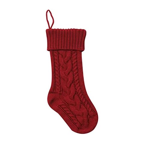 FRAKYEN Christmas Stockings Cable Knitted 18 Inch Large Size Solid Personalized Christmas Stockings Bulk Decorations for Family Holiday Xmas Party Tree Hanging Fireplace Farmhouse Red Cover