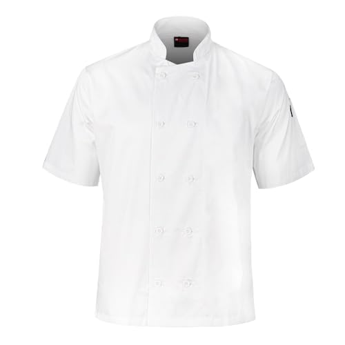 P-H Chef Jacket Traditional Plastic Button Short sleeve Kitchen Workwear (White M)