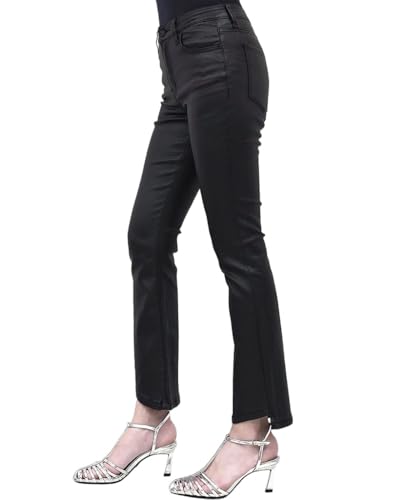 VERVET by Flying Monkey Black Glossy Coated Flare Jeans High-Rise
