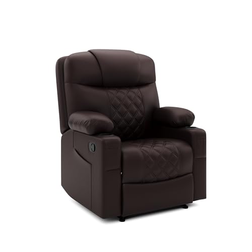 Image of Amazon Brand - Solimo Dreamsit | Single Seater Sofa Recliner | Manual Recliner (Leatherette Brown)