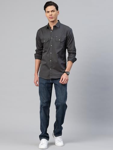 Image of Majestic Man Men's Washed Cotton Twill Casual Shirt -| with Dual Flap Pockets - Slim Fit | Full Sleeve | Casual Wear | Trendy & Comfortable