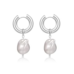 Silver man-made Pearl Drop Hoops