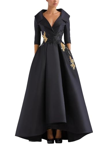 A Line Evening Dress Formal Wedding Guest Dress Satin V Neck Long Sleeve Floor Length with Beading Appliques 2024