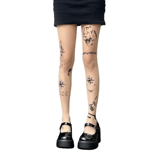 Premium Cottton Mock Tattoo Unique Patterned Women's Tights with Designs Pantyhose Sheer Stockings