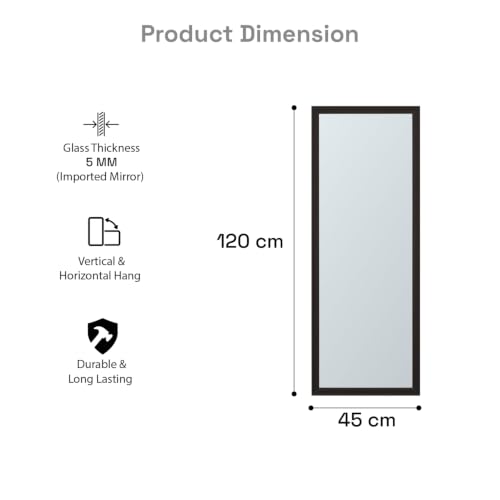 Image of Wakefit Decorative Rectangle Wall Mirror - 47 Inch | Metal Frame Wall Mirror for Living Room Bedroom Entryway Dressing Room Modern Home Decor & Gifting | Agbada Black - 18.1x47.6x2 Inch