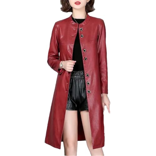 Trench décontracté en peau de mouton femme col rond et coupe ample long vêtement extérieur