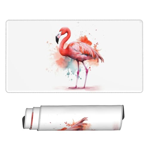 Tapis de souris grand format aquarelle flamant rose 40x75 cm