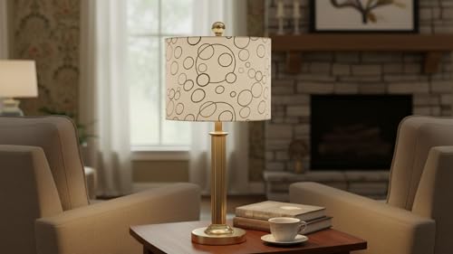 Image of Aspen Creative 31088A Transitional Drum (Cylinder) Shaped Spider Construction Lamp Shade in White with Silver Circle Pattern, 12 inch Wide (12 inch x 12 inch x 10 inch)