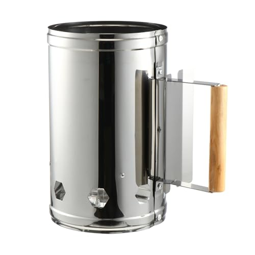 KAILIKETIY Hochtemperaturbeständiger Grillkohleanzünder Hitzebeständigem Holzgriff Rostfrei Schnelles Entzünden für Outdoor BBQ Sicherer Kaminofen anzünder für Camping und Grillgeräte