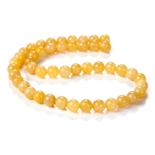 Image of BEADNOVA 8mm Natural Yellow Jade Gemstone Round Loose Beads for Jewelry Making (45-48pcs)