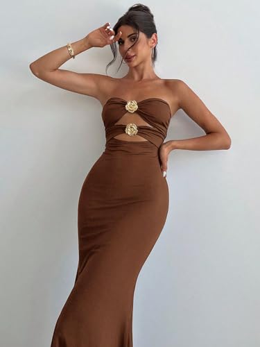 Image of SKAYS Women's Summer Dress Strapless Tube Top Cut Out Bodycon Maxi Dress Backless Going Out Casual Elegant Party Dresses