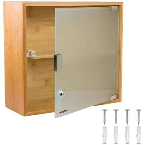 Toughty Bamboo Locking Medicine Cabinet - Wall Mount Medical Cabinet for Safe Medication Storage - Stylish Secure and Durable Storage Solution - Modern Design for Bathroom or Home Use -12x13x5 inches Cover