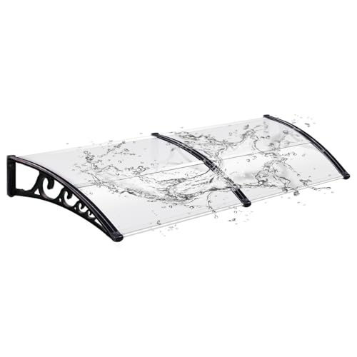 Eikuavons Vordach für Haustür 100x200cm, Überdachung Haustür mit seitenteil, Transparentes Pultbogenvordach aus 6 mm Polycarbonat und Aluminium, Pultvordach, Türdach für draußen Regenschutz