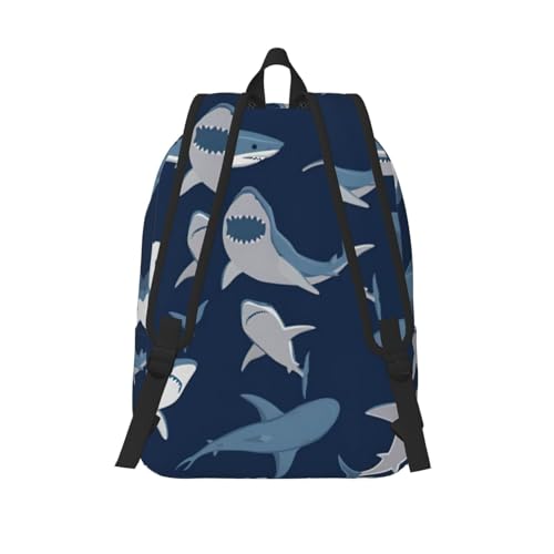 BREAUX Blue Cartoon Shark Canvas Casual Lightweight Duffel Bag, Fashion Duffel Bag, Unisex Travel Backpack3