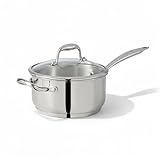 Lagostina Ambiente, Stainless steel 8-in/3qt Saucepot, Stainless Steel pot with tempered glass lid, riveted handles, Induction safe, Oven safe 400°F without the lid