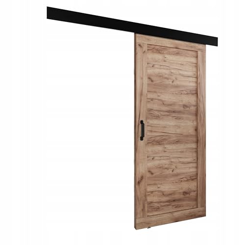 KIER FURNITURE Schiebetür Komplettset - Tür mit Laufschiene - Schiebetürsystem - Raumspartür - Innentüren - Sliding Door Set - Links & Rechts - Eiche Gold Craft - Breite 96 cm