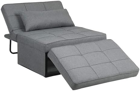 Saemoza Sofa Bed, 4 in 1 Multi Function Folding Ottoman Sleeper Bed, Modern Convertible Chair Adjustable Backrest Sleeper Couch Bed for Living Room/Small Apartment, Light Gary