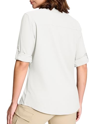 MAGCOMSEN Women's UPF 50+ Long Sleeve Fishing Shirts UV Sun Protection Quick Dry Button Down Safari Hiking Travel Shirts3