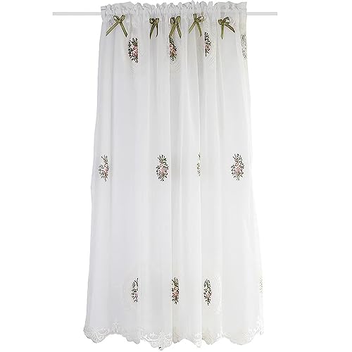 Tende Corte per Camera da Letto,in Stile Contemporaneo Ricamo a Fiore Tende per Finestra Tulle a Mezza Tende per Mezza Vera(W*H:150x167cm(59x66inch), Rod Pocket)