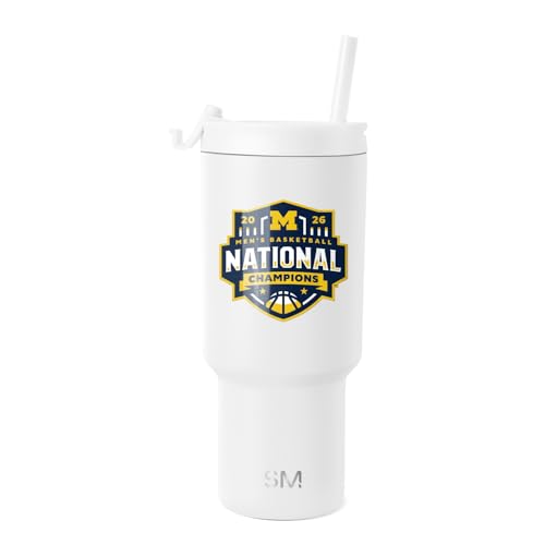 Simple Modern Officially Licensed University of Michigan Wolverines NCAA Mens Basketball Champions Cup | March Madness 30oz Trek Tumbler Flip Lid & Straw | Insulated Stainless Steel | Gifts Men Women