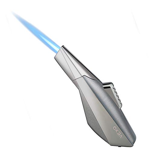 VEXO-Eggplant Torch Lighter Refillable and Windproof Butane Refill Portable Lighter for Grill BBQ Charcoal Candle Camping (Grey)