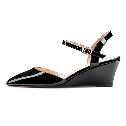 Castamere Women Mid Wedge Heel Pointed Toe Pumps Ankle Strap Slingback Wedding Dress Shoes2