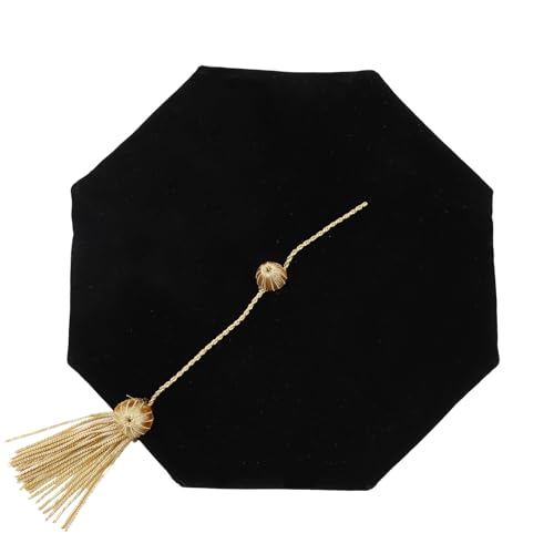 Mukum Black Graduation Doctoral Tam Velvet 8 Sided Graduaton Tam with Gold Tassel