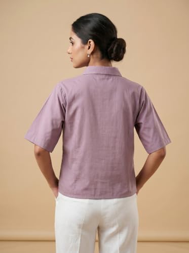 Image of Stylish Women's Embroidered Shirts | Geometric Pattern Half Sleeve Collared Button-Up Casual Shirt for Women