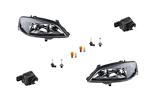 Johns, Scheinwerfer schwarz passend für Opel Astra G Links Rechts Leuchtm. + Stellmotor
