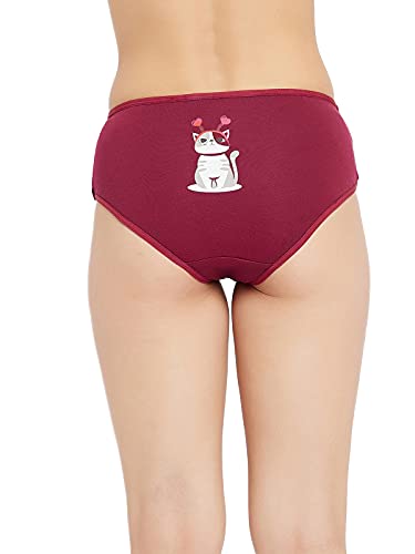 Image of Clovia Women's Cotton Mid Waist Kitty Print Hipster Panty in Red