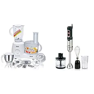 Inalsa Food Processor Fiesta 650-Watt + Inalsa Hand Blender Robot INOX 1000 Powerful 3 in 1