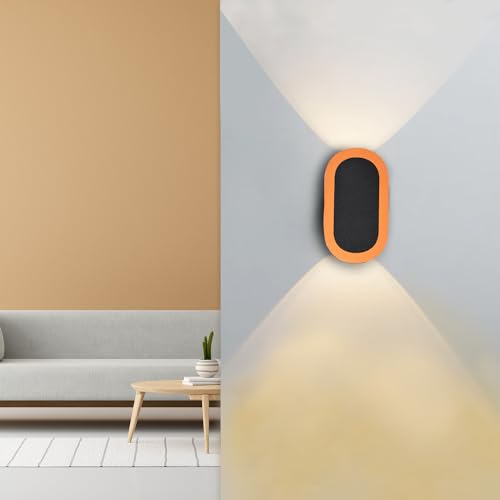 Image of GIGAWATTS 2W Wall Light BIS Approved Oval Shape 2 Way COB LED Exterior Indoor Mount Fixture Black Gold Up Down Sconce Lamp for Home Balcony Living Room Bedroom Decor (1Pc, Warm White)
