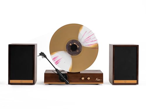 Fuse GLD Vertical Vinyl Record Player with Speakers | Gold Trim | 5.3 Bluetooth | Full Range External Speakers | Premium Cartridge | Vintage Mid Century Modern | Handcrafted Ashtree Wood